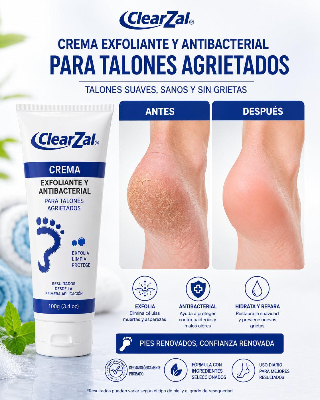 CLEARZAL- CREMA EXFOLIANTE Y ANTIBACTERIAL PARA TALONES AGRIETADOS