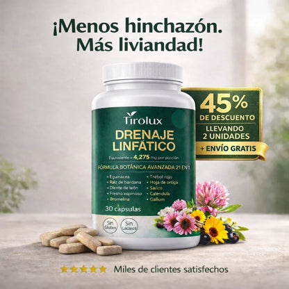CAPSULAS NATURALES PARA EL DRENAJE LINFATICO - REDUCCION DE LA HINCHAZON, MAYOR ENERGIA Y LUMINOSIDAD GENERAL