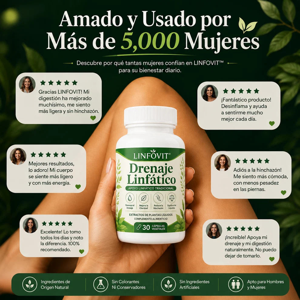 CAPSULAS NATURALES PARA EL DRENAJE LINFATICO - REDUCCION DE LA HINCHAZON, MAYOR ENERGIA Y LUMINOSIDAD GENERAL